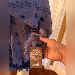 Handcrafted Chiang Mai Blue Scarf with Textured Dots